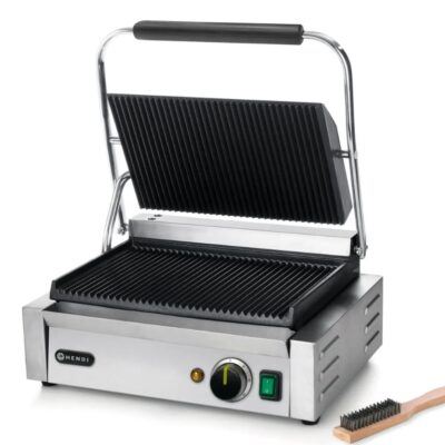 Klemgrill, "panini" enkelt rillet, Hendi