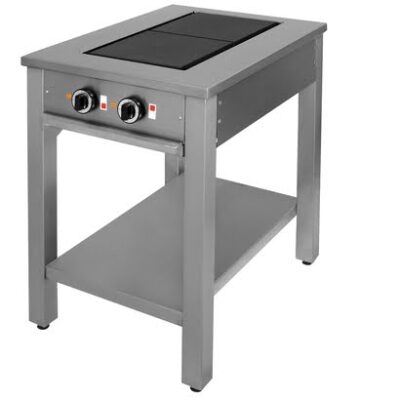 Masseplade kogebord fra Metalo med 2 hængslede vendbare plader for let rengøring. 