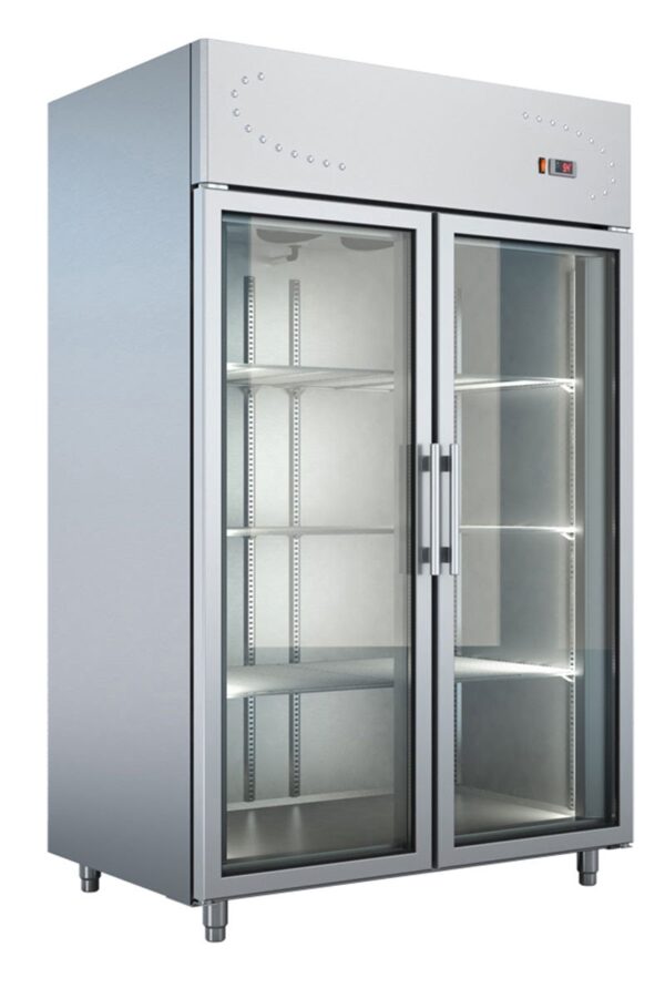 Dobbelt industrikøleskab med glaslåger fra Bambas Frost