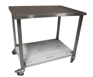 Rullebord i rustfrit stål med underhylde
