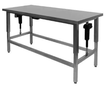 Hæve-/sænke bord 700 mm dyb i rustfrit stål til storkøkkener uden underhylde - kan produceres efter mål