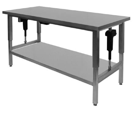 Hæve-/sænke bord 600 mm dyb i rustfrit stål til storkøkkener med underhylde - kan produceres efter mål